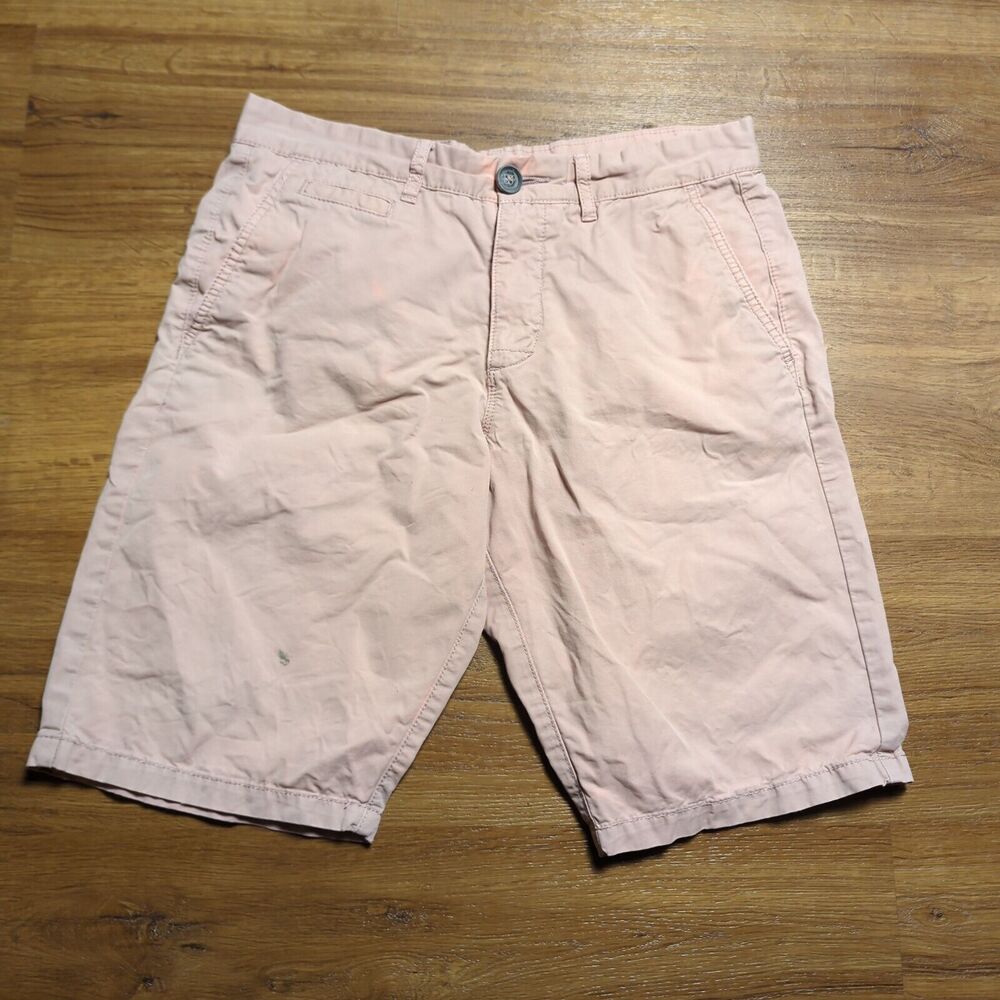 Celio Chino Shorts Mens W38(Actual 30") Pink Solid Regular-Fit Casual Button-Zip